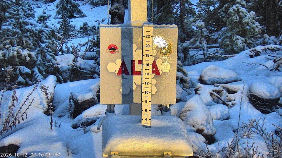 Alta snow stake during the storm