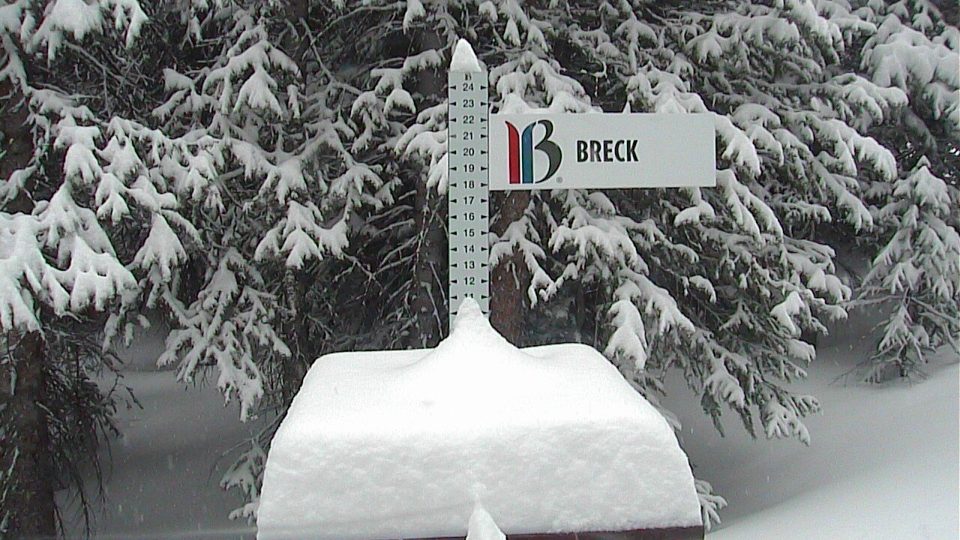 Breckenridge snow stake during the storm