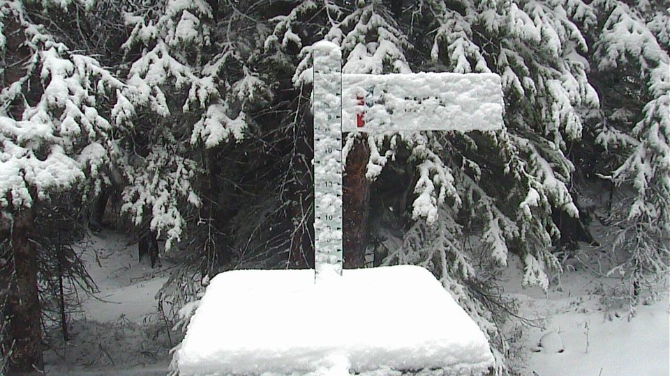 Breckenridge snow stake during the storm