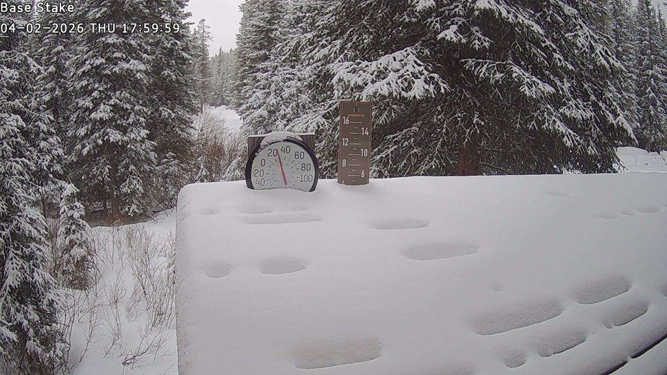 Discovery snow stake during the storm