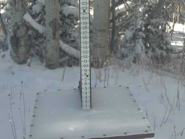Park City snow stake during the storm
