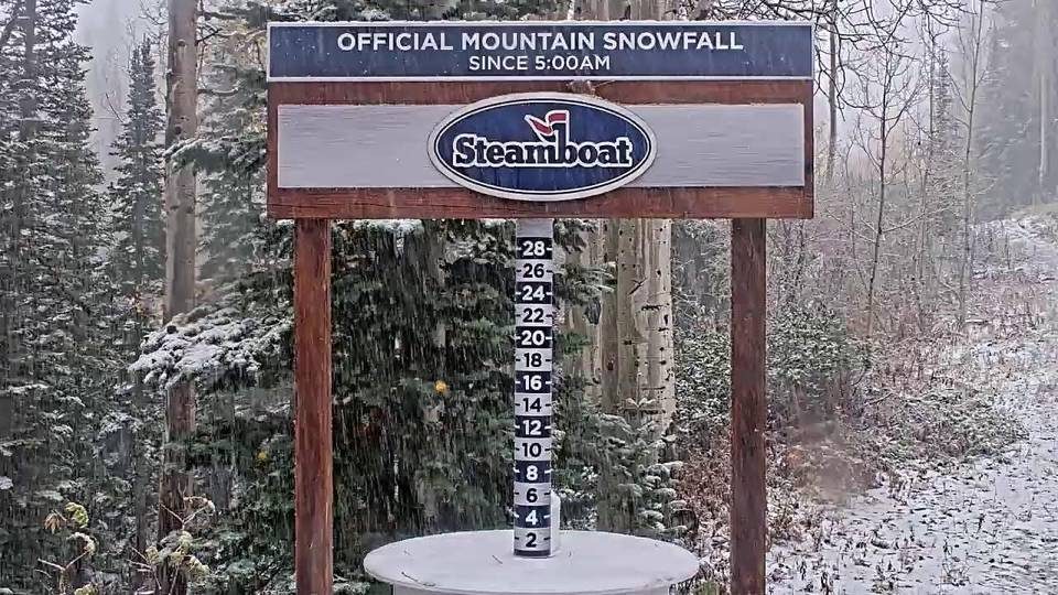 Steamboat snow stake during the storm